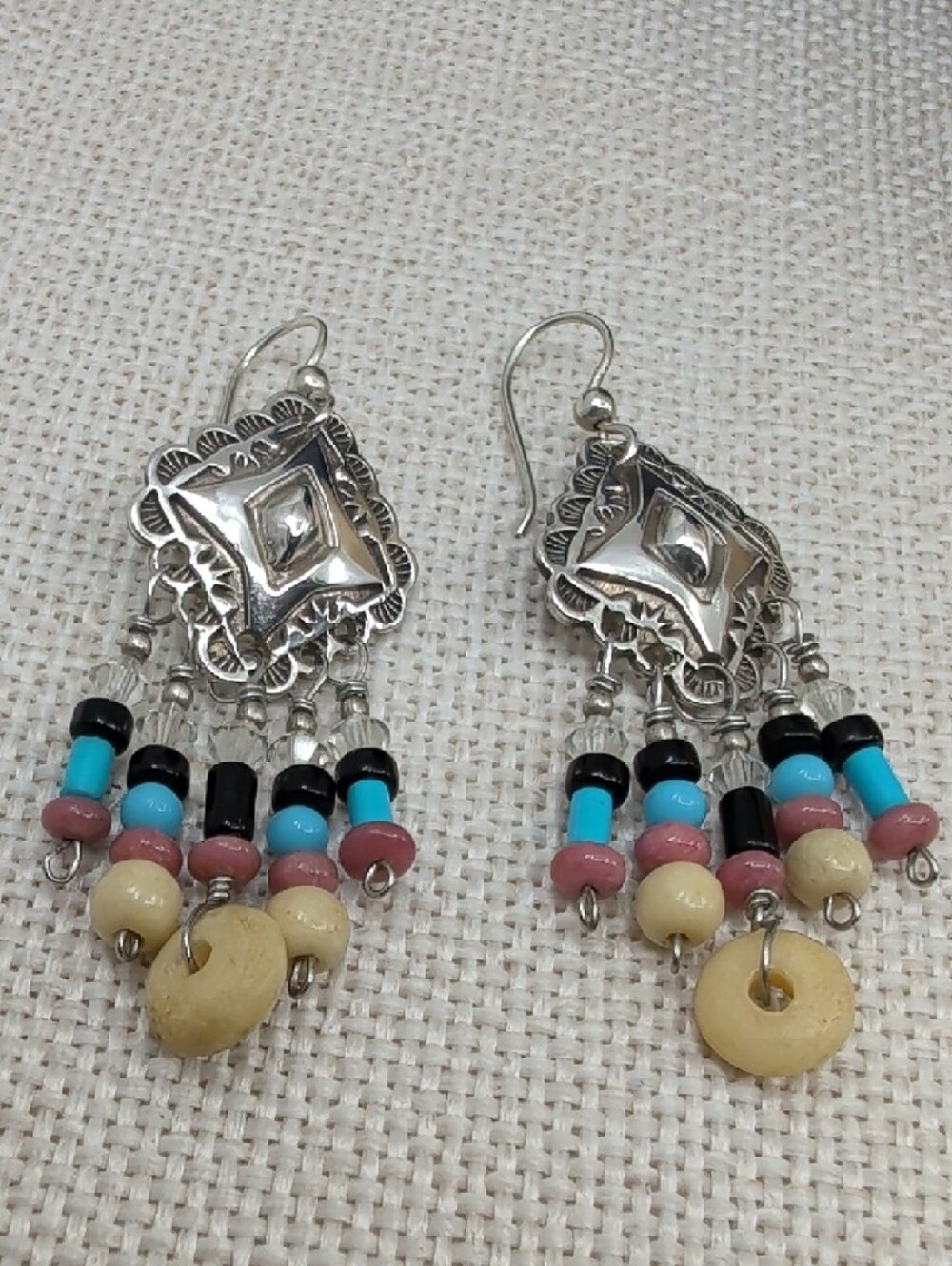 Phillip Guerro Navajo Sterling Silver Vintage Dangle Chandelier Earrings